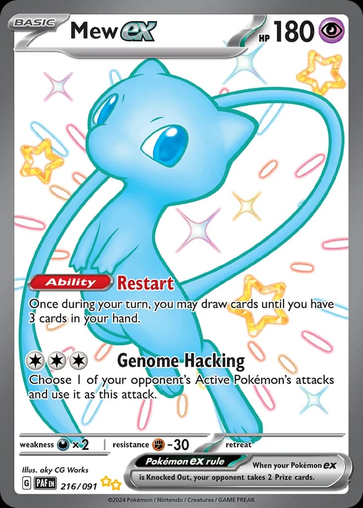 Mew ex card front, Paldean Fates 216/91