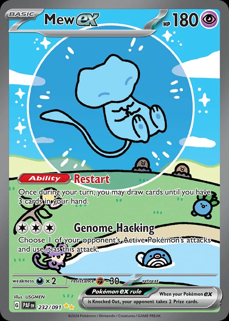 Paldean Fates Mew ex card front, 232/91