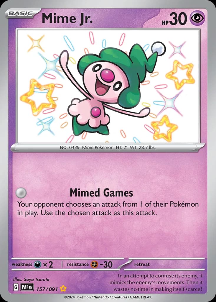 Paldean Fates Mime Jr. card front, 157/91
