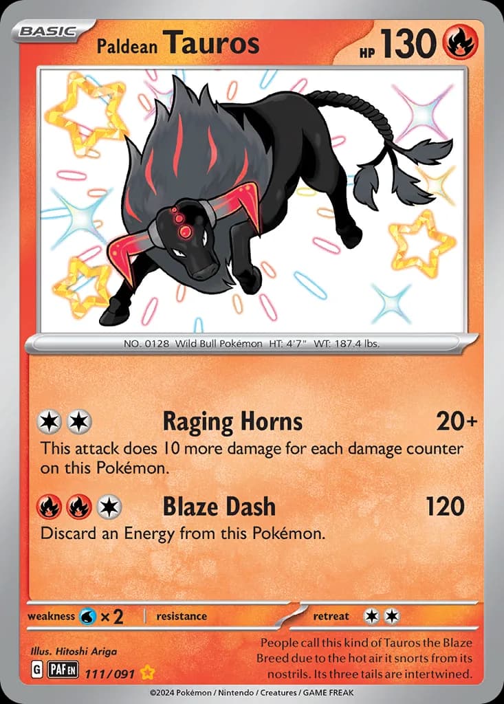 Paldean Fates Paldean Tauros card front, 111/91