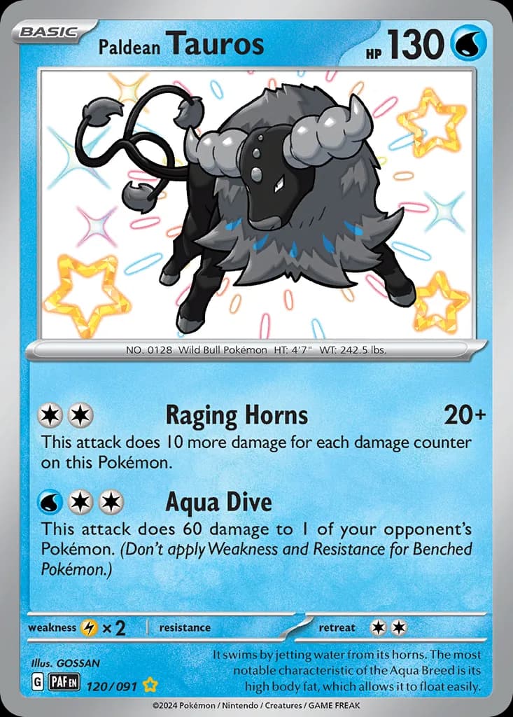 Paldean Fates Paldean Tauros card front, 120/91