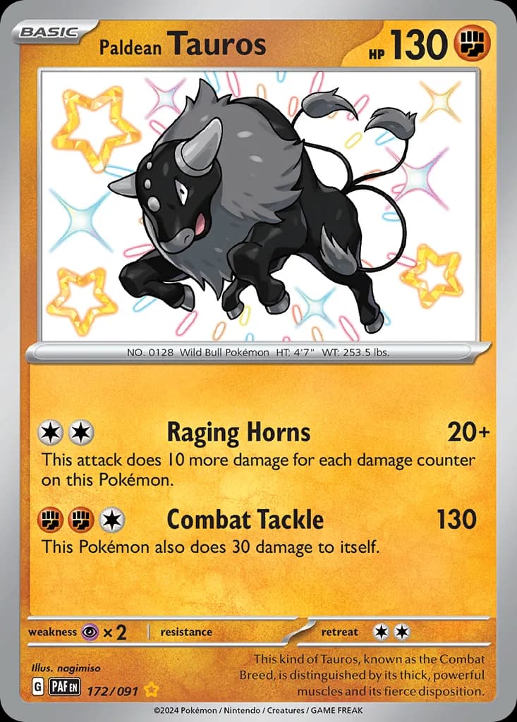 Paldean Fates Paldean Tauros card front, 172/91