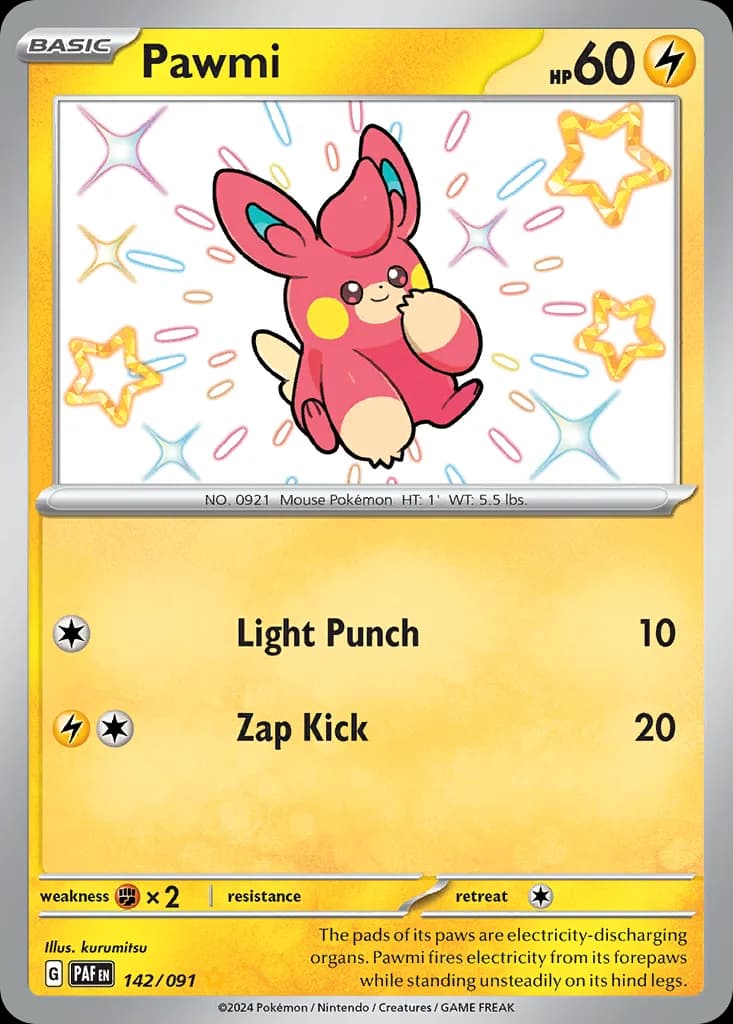 Paldean Fates Pawmi card front, 142/91