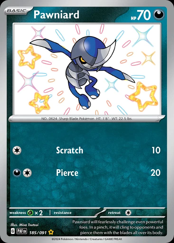 Paldean Fates Pawniard card front, 185/91