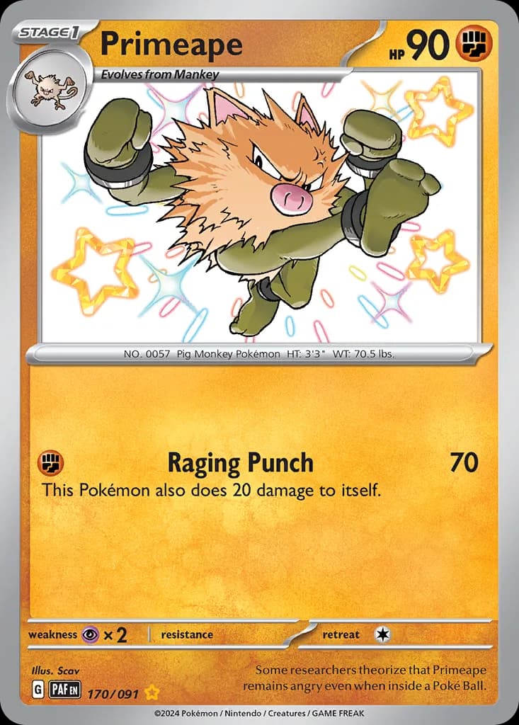 Paldean Fates Primeape card front, 170/91