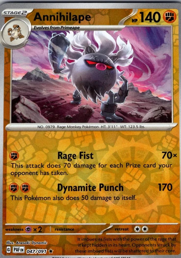 Annihilape reverse holo card front, Paldean Fates 47/91
