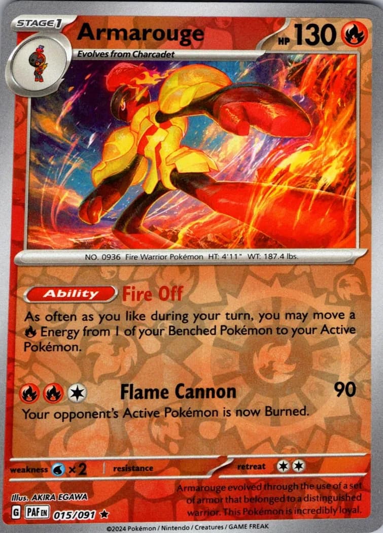 Armarouge reverse holo card front, Paldean Fates 15/91
