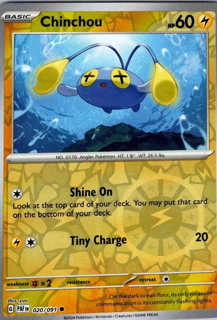 Chinchou reverse holo card front, Paldean Fates 20/91