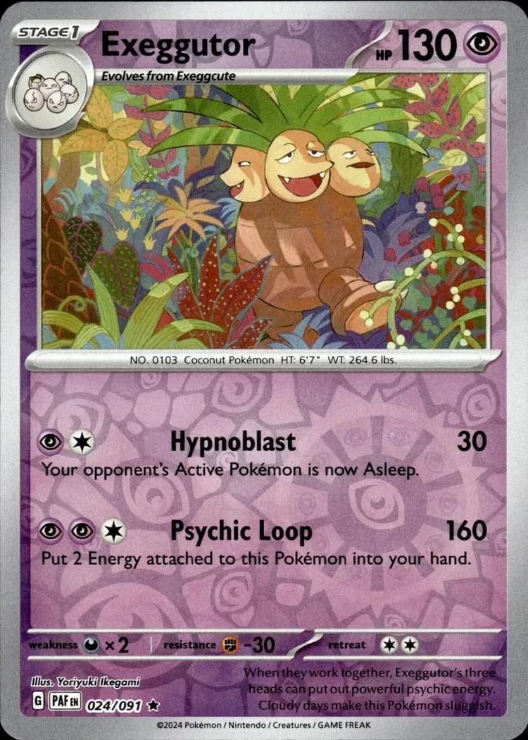 Exeggutor reverse holo card front, Paldean Fates 24/91