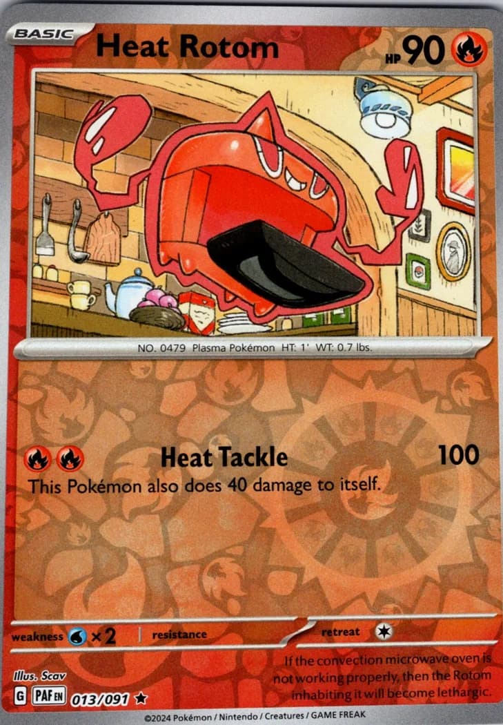 Heat Rotom reverse holo card front, Paldean Fates 13/91