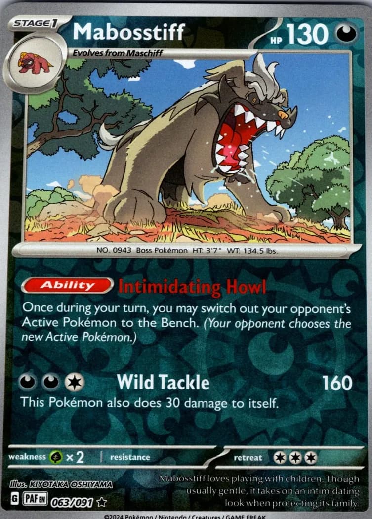 Mabosstiff reverse holo card front, Paldean Fates 63/91