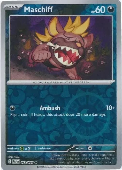 Maschiff reverse holo card front, Paldean Fates 62/91