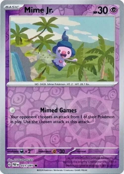 Mime Jr. reverse holo card front, Paldean Fates 31/91