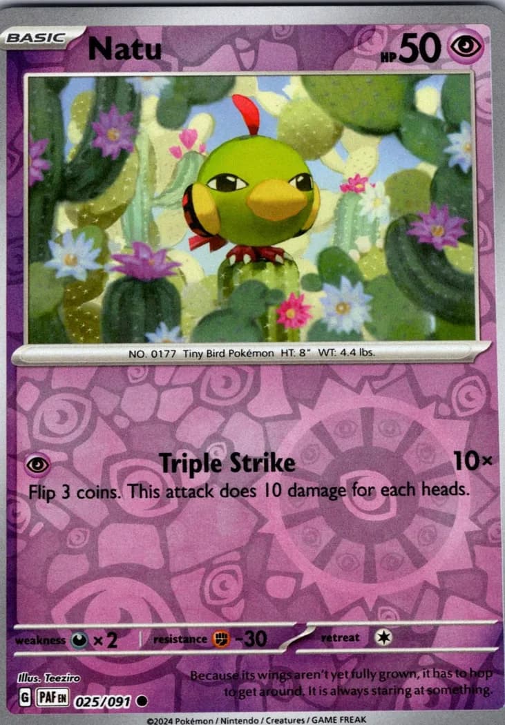 Natu reverse holo card front, Paldean Fates 25/91