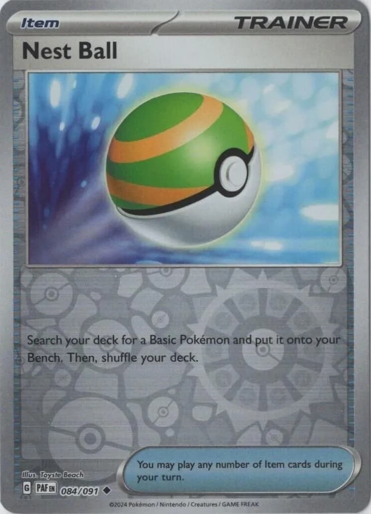 Nest Ball reverse holo card front, Paldean Fates 84/91