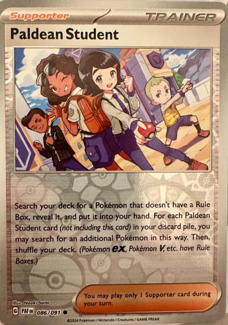 Paldean Student reverse holo card front, Paldean Fates 86/91