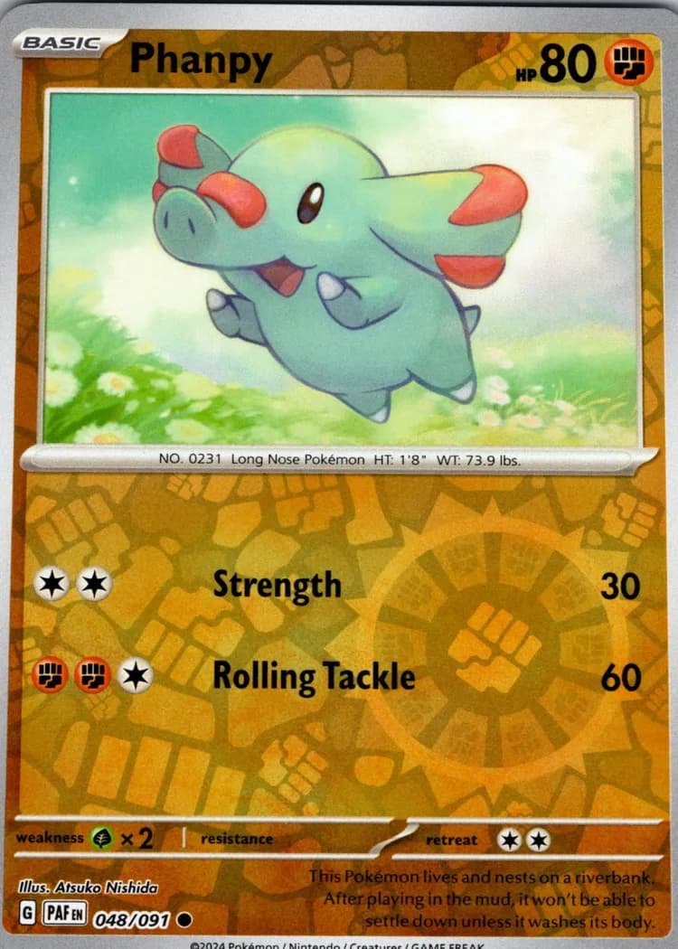 Phanpy reverse holo card front, Paldean Fates 48/91