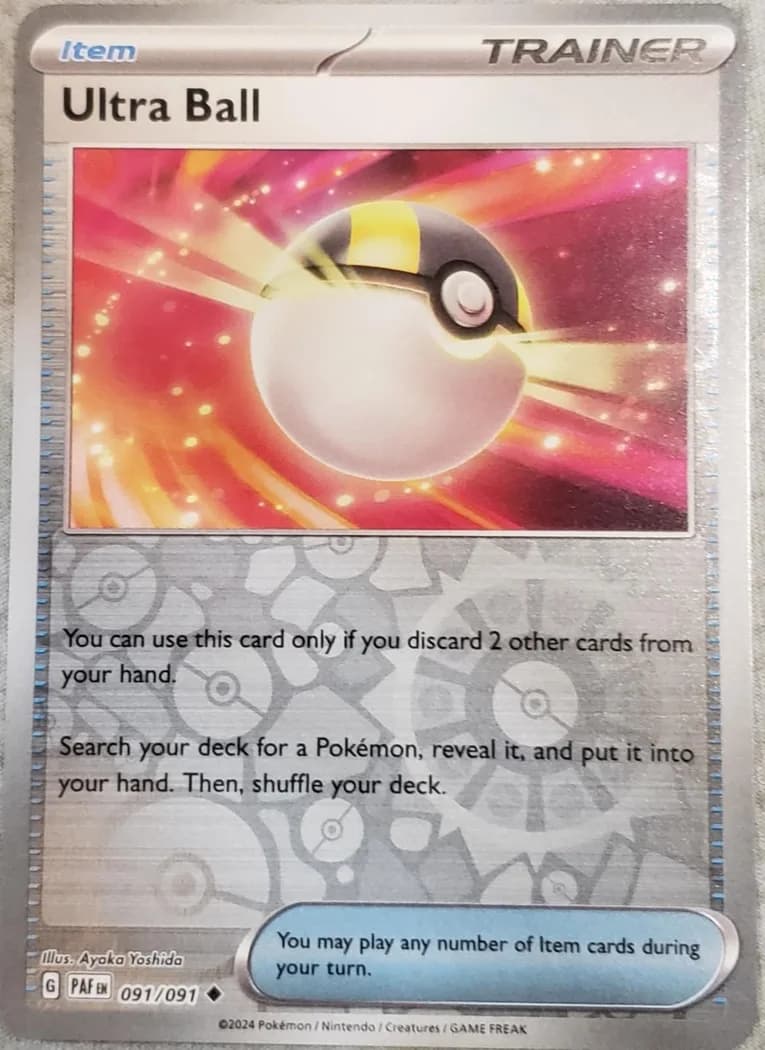Ultra Ball reverse holo card front, Paldean Fates 91/91