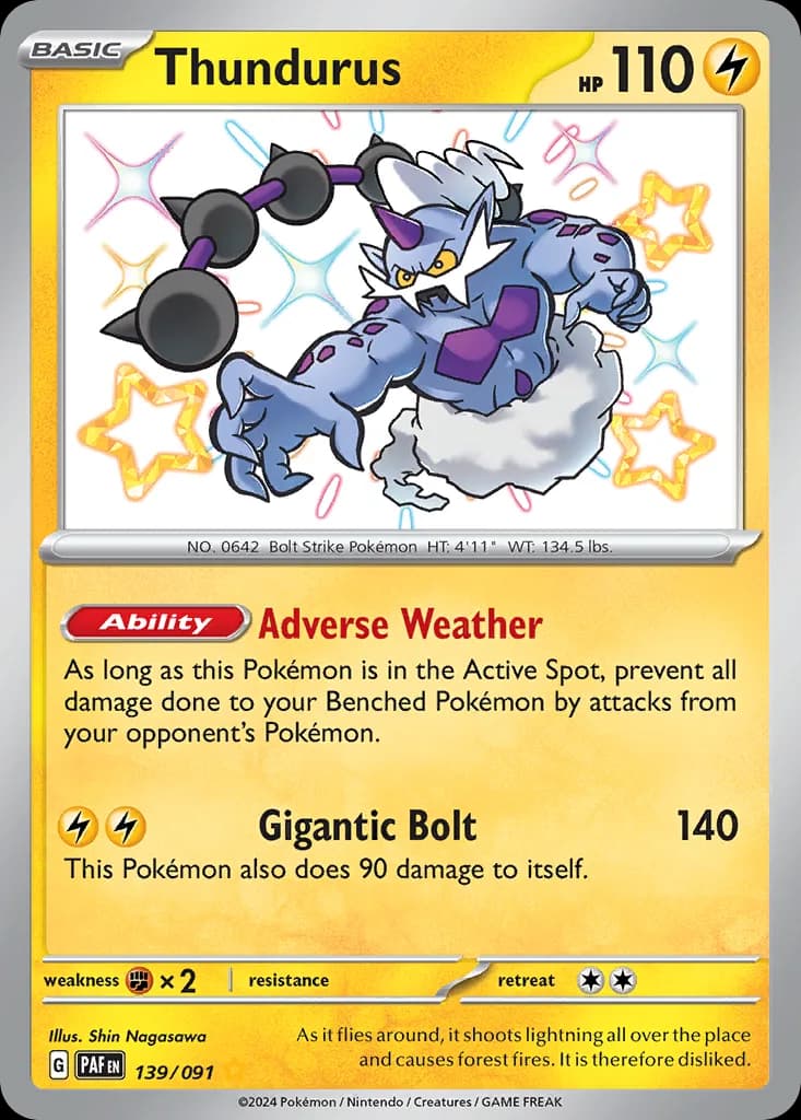 Paldean Fates Thundurus card front, 139/91