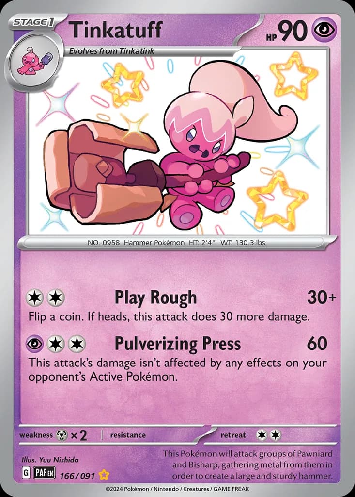 Paldean Fates Tinkatuff card front, 166/91