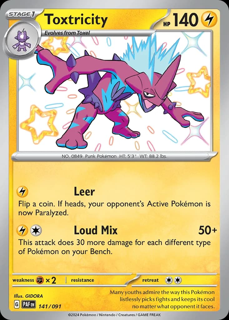 Toxtricity card front, Paldean Fates 141/91