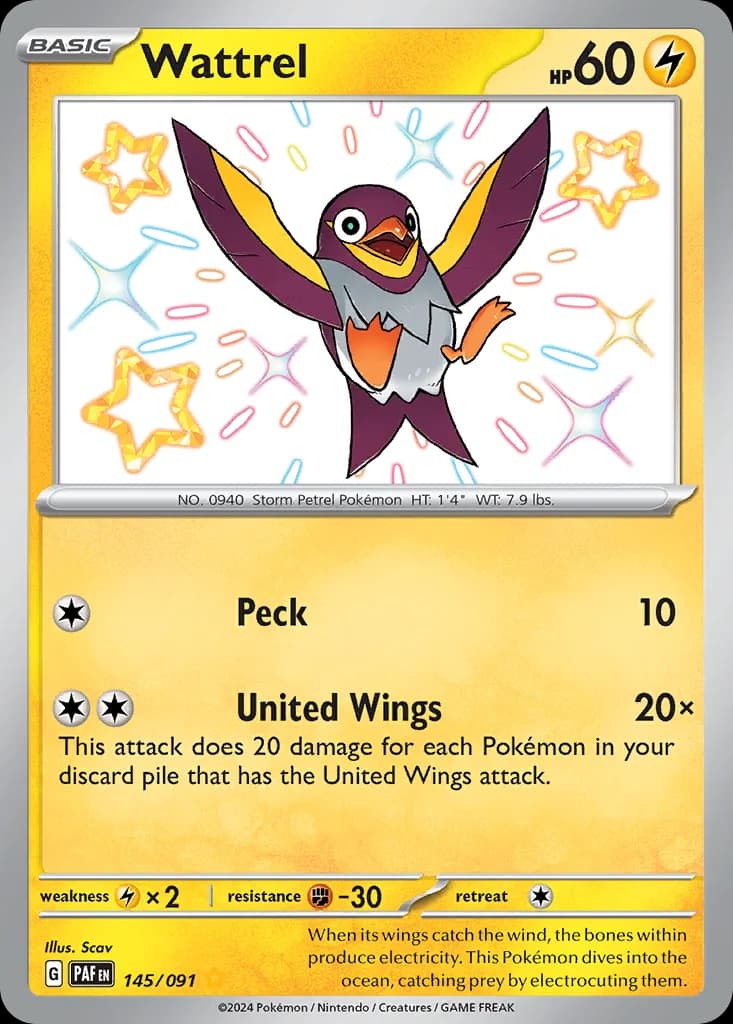 Paldean Fates Wattrel card front, 145/91