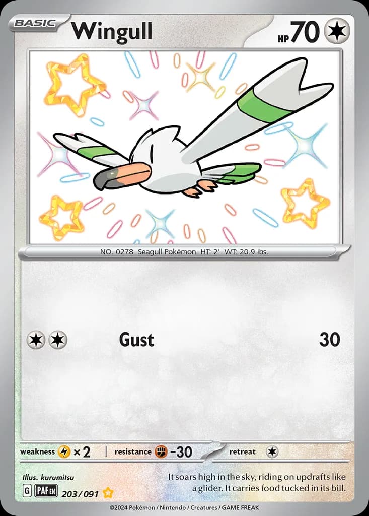 Paldean Fates Wingull card front, 203/91