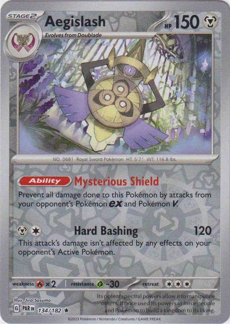 Aegislash reverse holo card front, Paradox Rift 134/182