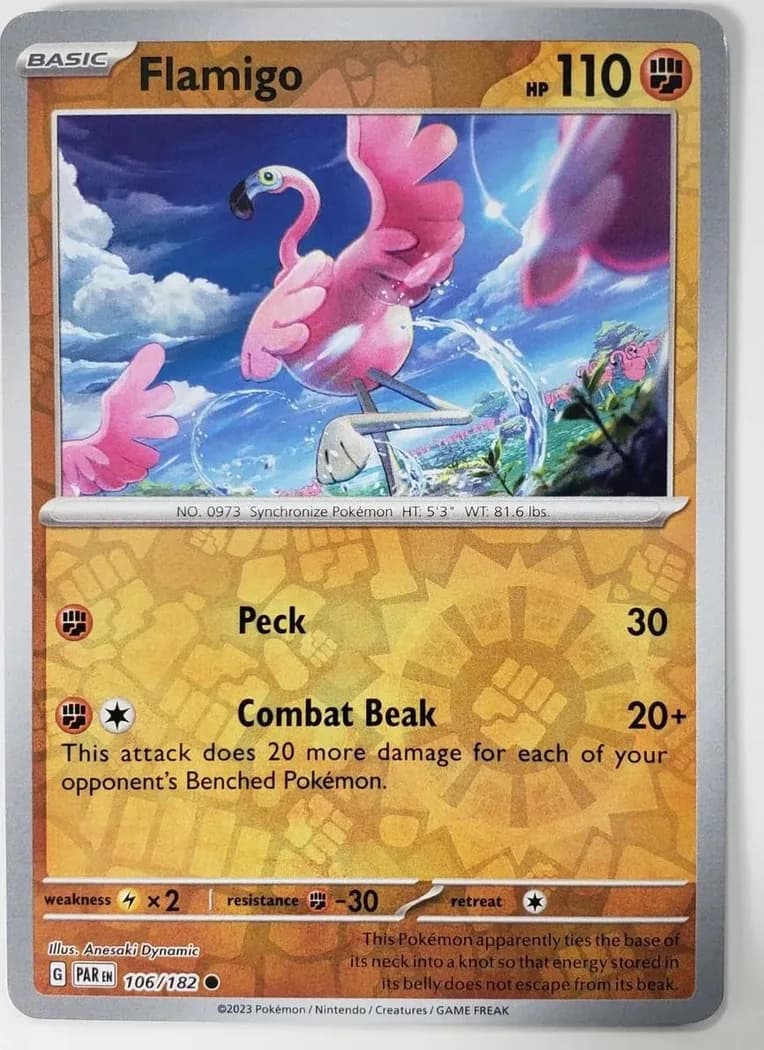 Flamigo reverse holo card front, Paradox Rift 106/182