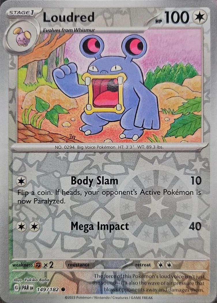 Loudred reverse holo card front, Paradox Rift 149/182