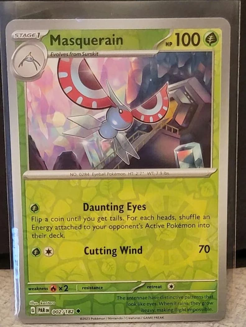 Masquerain reverse holo card front, Paradox Rift 2/182