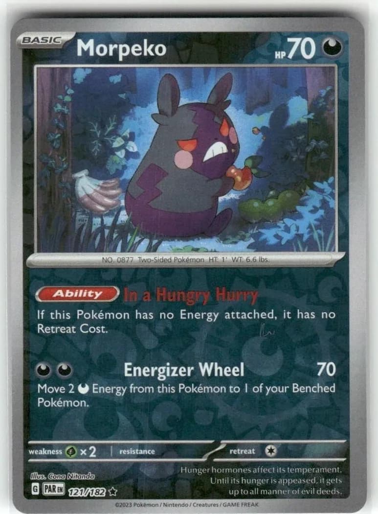 Morpeko reverse holo card front, Paradox Rift 121/182
