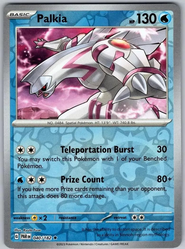 Palkia reverse holo card front, Paradox Rift 40/182