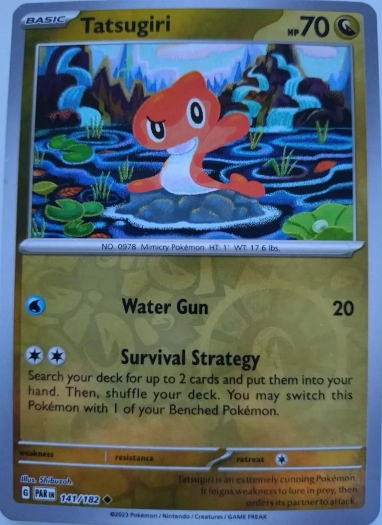 Tatsugiri reverse holo card front, Paradox Rift 141/182