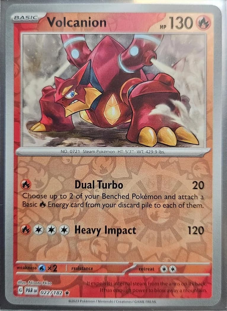 Volcanion reverse holo card front, Paradox Rift 22/182