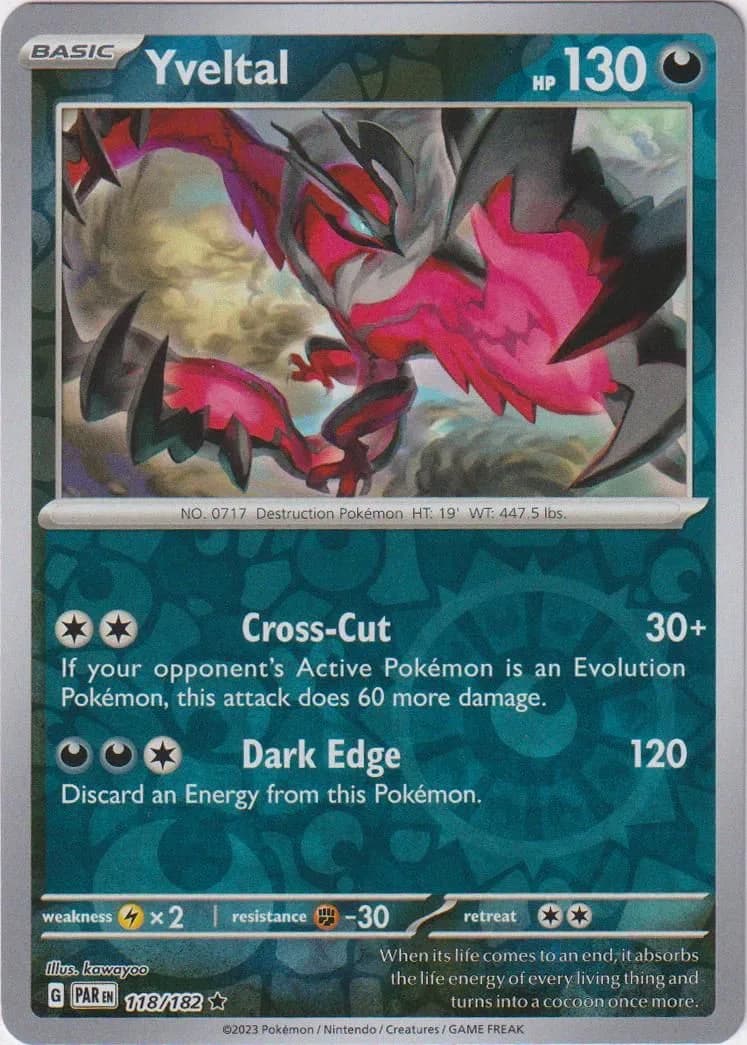 Yveltal reverse holo card front, Paradox Rift 118/182