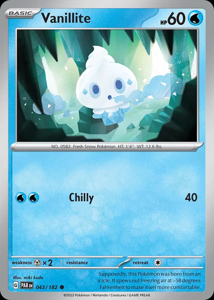 Vanillite, Paradox Rift 43/182, English non-holo base-card reference; reverse-holo finish is not shown
