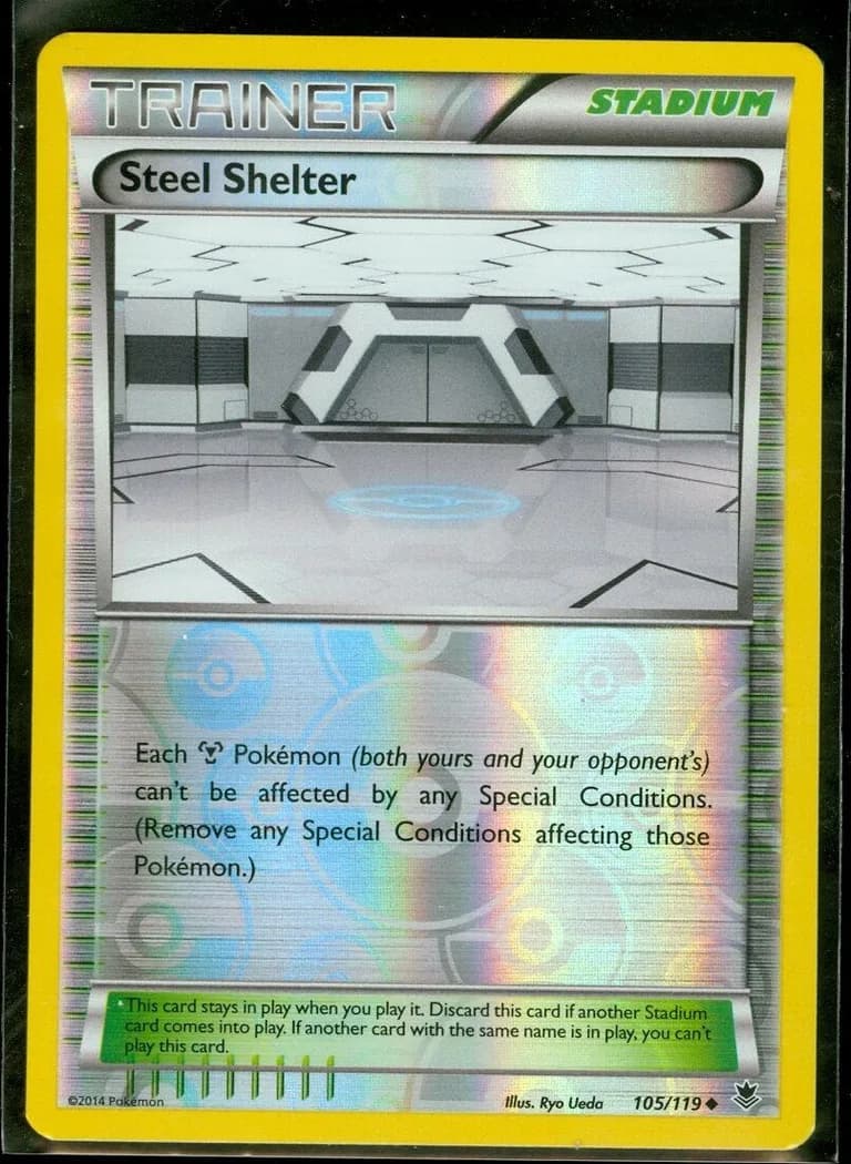 Steel Shelter reverse holo card front, Phantom Forces 105/119