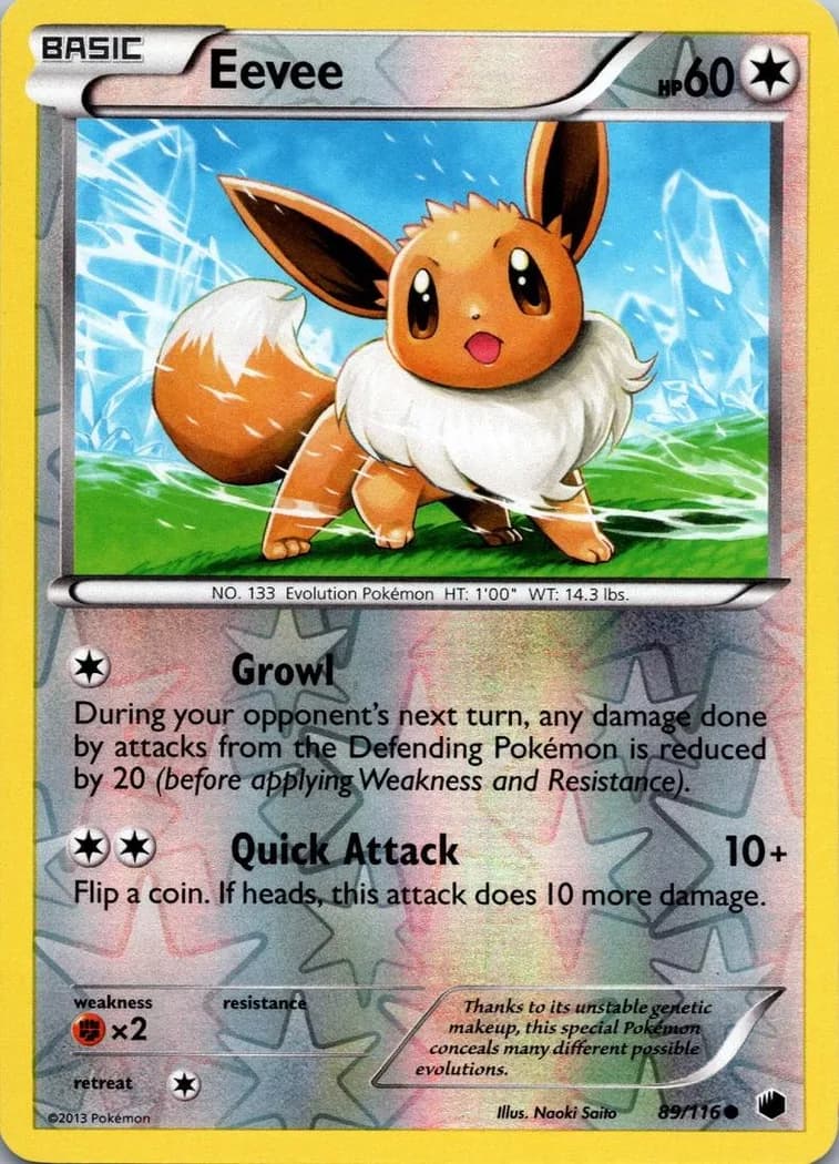 Eevee reverse holo card front, Plasma Freeze 89/116