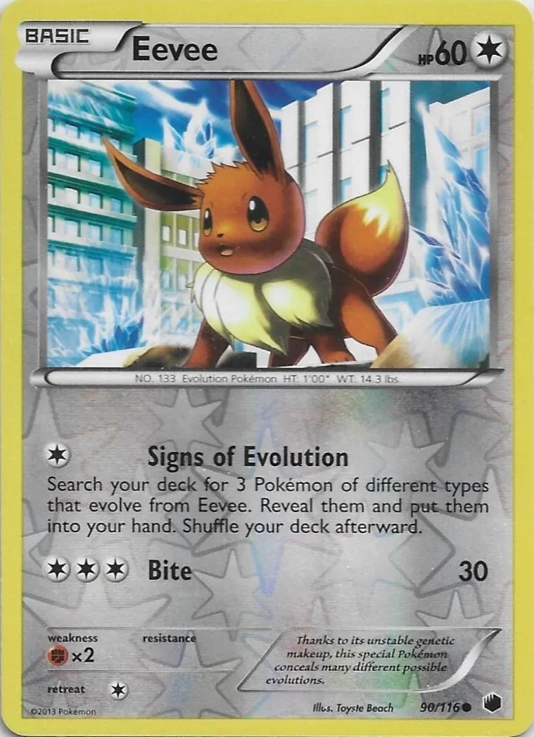 Eevee reverse holo card front, Plasma Freeze 90/116