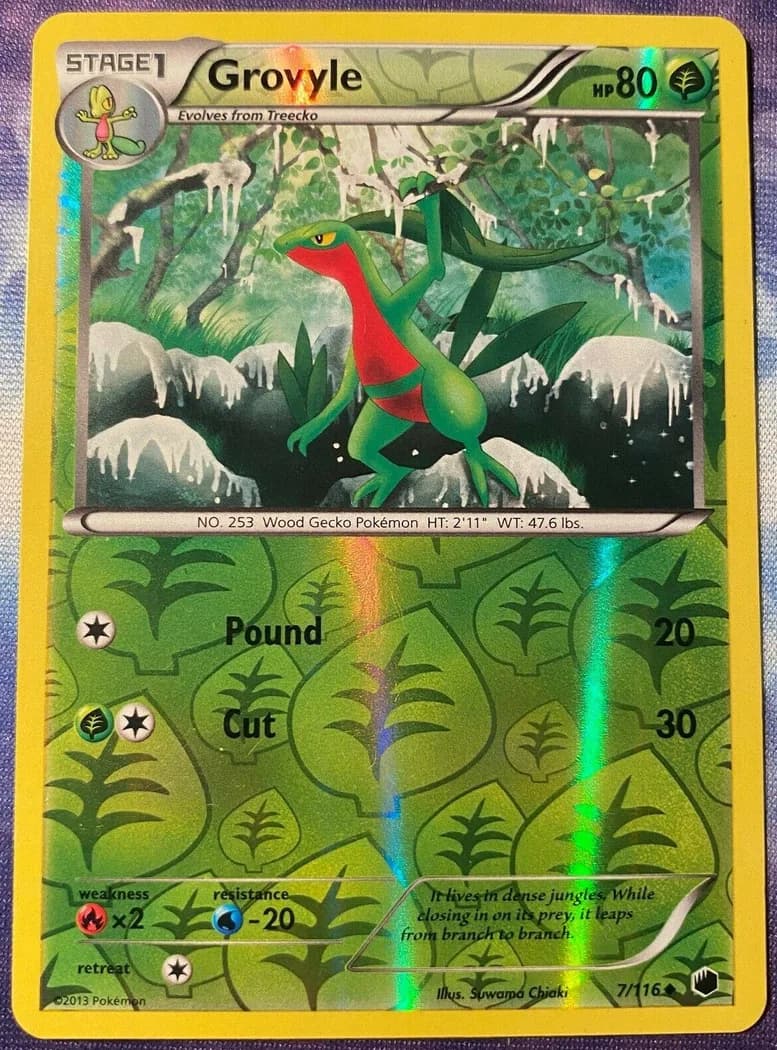 Grovyle reverse holo card front, Plasma Freeze 7/116