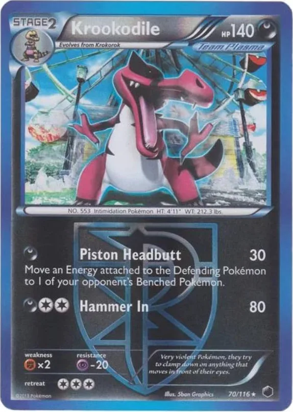 Krookodile reverse holo card front, Plasma Freeze 70/116
