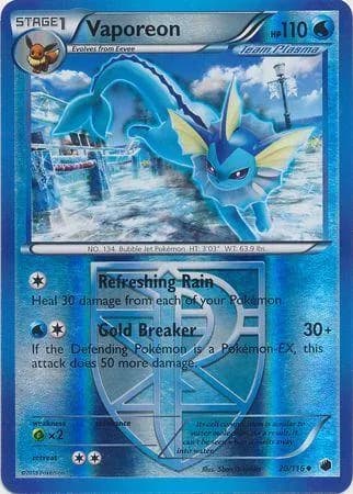 Vaporeon reverse holo card front, Plasma Freeze 20/116