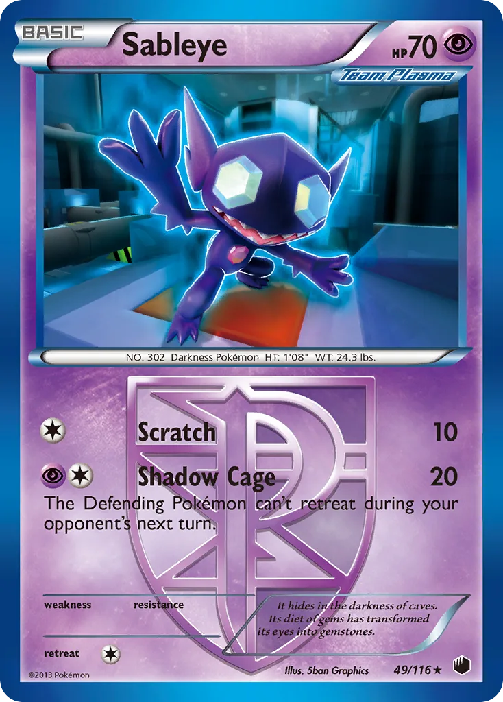 Sableye card front, Plasma Freeze 49/116