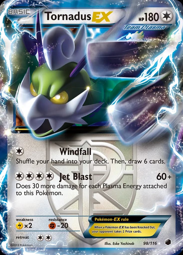 Plasma Freeze Tornadus-EX card front, 98/116