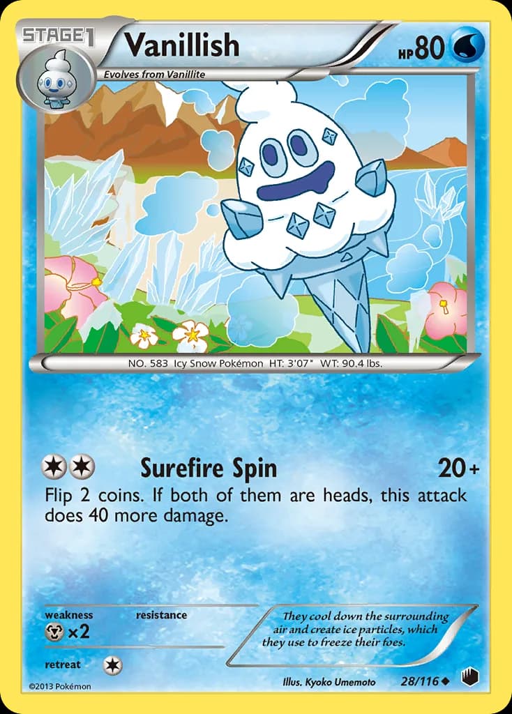 Vanillish, Plasma Freeze 28/116, English non-holo base-card reference; reverse-holo finish is not shown