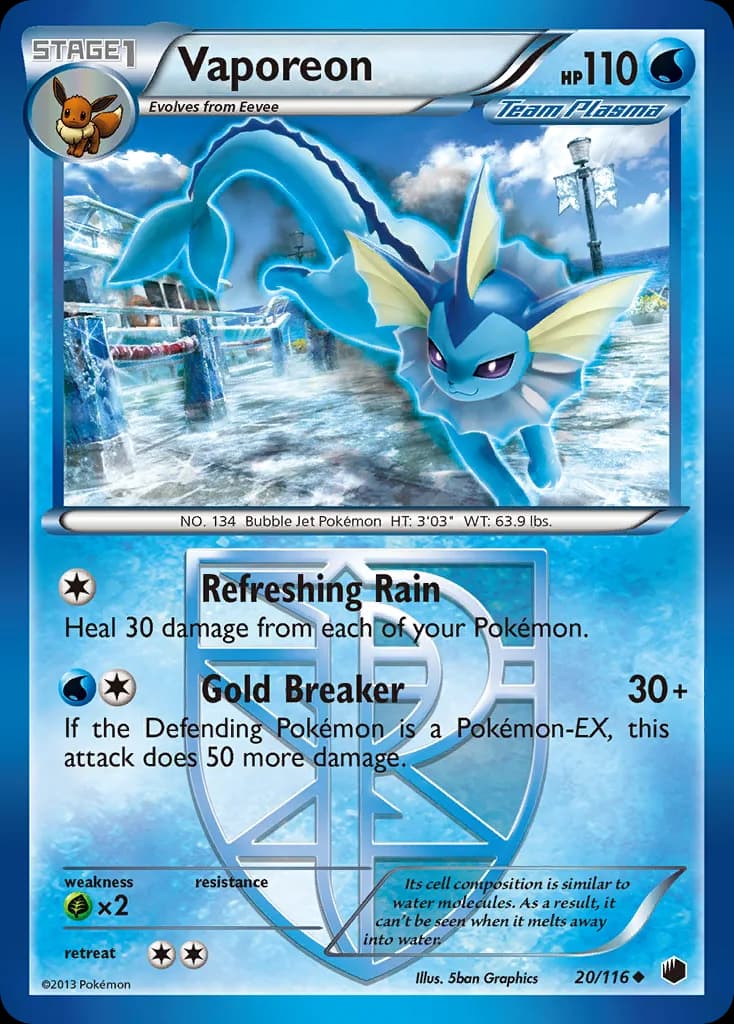 Vaporeon card front, Plasma Freeze 20/116