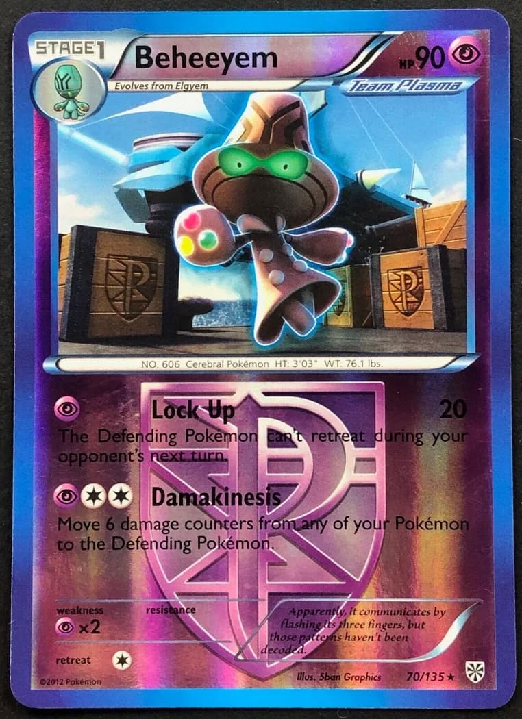 Beheeyem reverse holo card front, Plasma Storm 70/135