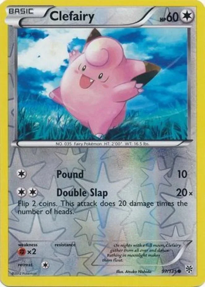 Clefairy reverse holo card front, Plasma Storm 97/135