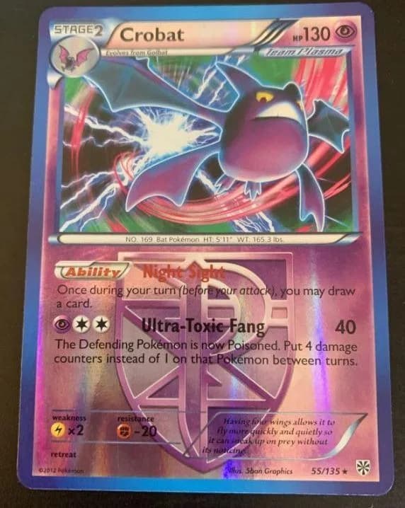 Crobat reverse holo card front, Plasma Storm 55/135